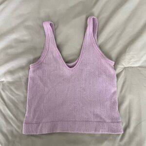 Light Purple Ribbed Knit Tank Top